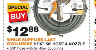 50′ Garden Hose and Nozzle for $12.88 at Home Depot