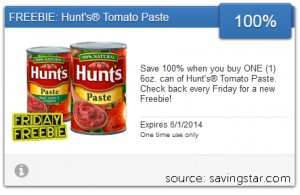 Hunt's Tomato Paste Free with SavingStar App